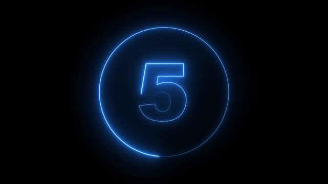 10 second countdown timer animation with neon number text glowing from 10 to 0 with interesting circle animation. Circle countdown timer 10 sec animation. 