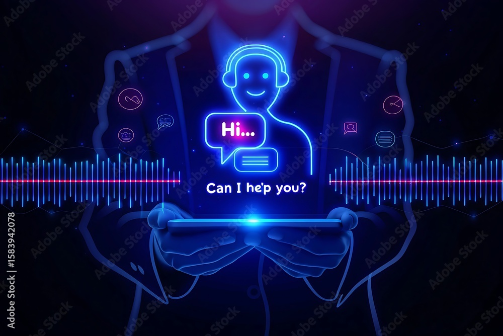 Poster ai chatbot technology, virtual assistant for customer service, futuristic smart automation, ai-power