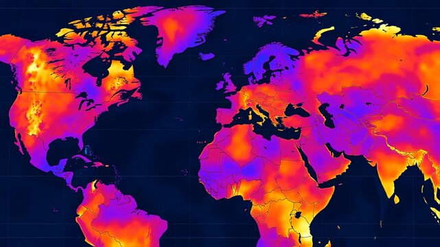 World map showing global temperature distribution