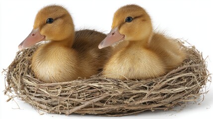 Two ducklings in a nest