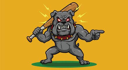 Angry Bulldog Mascot Holding a Baseball Bat