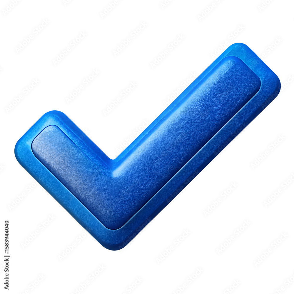 Poster a single blue check mark with rounded edges isolated on a white background in a studio shot view on 