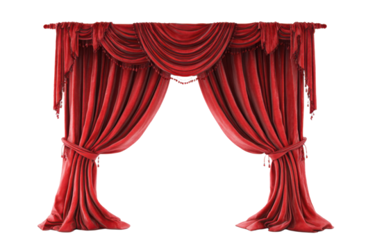 Red Curtain window isolated on white background