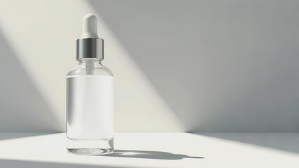 Dropper serum bottle mock up with blank label, place for logo, design, text. minimal studio with soft light background with shadow