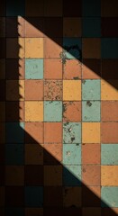 Tile with dirty grout lines, construction issue, gray-beige tones, need for repair and maintenance