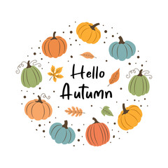 Autumn banner of pumpkin and leaves,for postcards prints and posters,vector illustration.