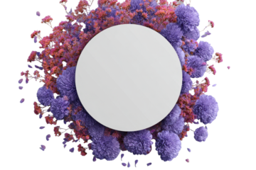 Round frame made of flowers on white background