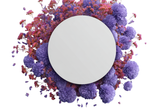 Round frame made of flowers on white background