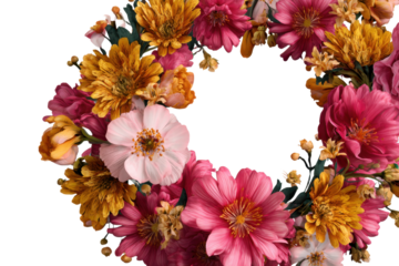 Round frame made of flowers on white background