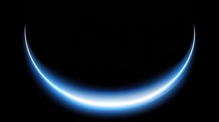 A blue and white crescent moon. The moon is in the center of the image and is surrounded by a blue background