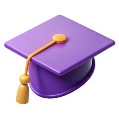 Purple graduation cap with yellow tassel isolated on white background