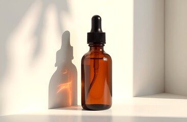 Dropper serum bottle mock up with blank label, place for logo, design, text. minimal studio with soft light background with shadow
