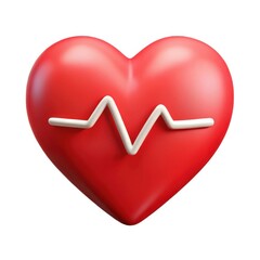 Red 3d heart with ecg line isolated on white background