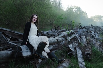 Woman on ruins