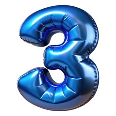 Shiny blue number 3 balloon isolated on white background