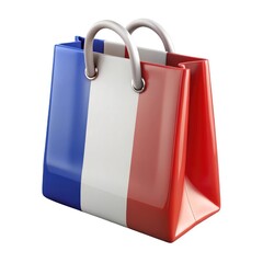Shiny shopping bag with french flag colors isolated on white background