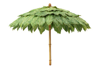 Single beach umbrella parasol made of coconut leaf isolated on white background