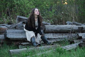 Woman on ruins