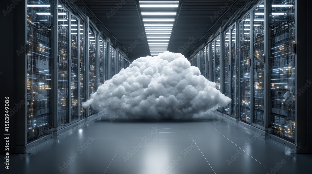 Poster cloud computing data center server room technology concept