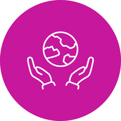Earth with Hands Holding  Vector Pink Circle Icon Design