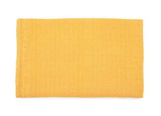 Yellow beach towel isolated on white, top view