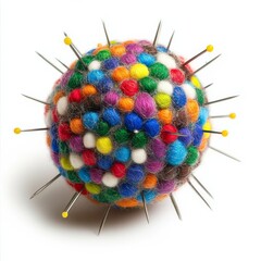 Wool ball, pins, white.