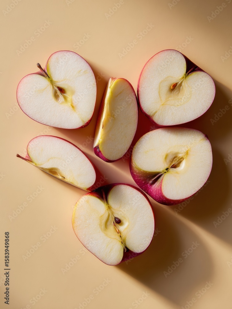 Aufkleber sliced apples creatively arranged in a heart shape for a wellness-focused presentation in a minimali