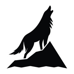  a wild wolf howling on a mountain peak, abstract black vector illustration isolated on white background 