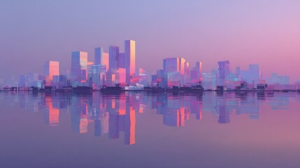 Obraz premium City skyline reflection pink purple pastel urban landscape