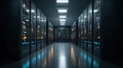 Sleek server room data center technology network infrastructure