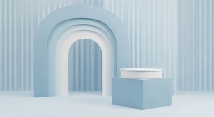 Fototapeta premium Minimalist Blue and White Archway Display Product Presentation Scene
