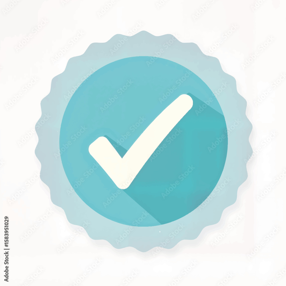 Poster circular badge with check mark in minimalist design and colors