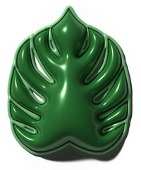 Green volumetric leaf with shiny surface with shadow on isolated, 3D rendering illustration