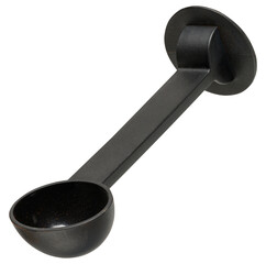 Black plastic measuring spoon for ground coffee, designed for coffee machine, with long handle and...