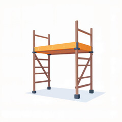 Fototapeta premium Scaffolding structure with wooden frame and orange platform 