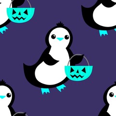Halloween animals cartoon seamless penguin monsters pattern for wrapping and kids clothes print and party accessories