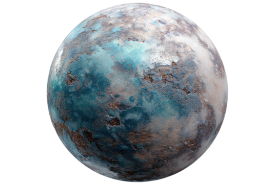 Weathered sci-fi planet texture, isolated on transparent background. PNG