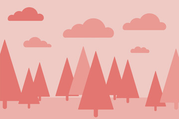 A minimalist background shows stylized trees under a sky filled with fluffy clouds creating a calming forest landscape.