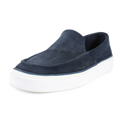 One stylish dark blue shoe on white background