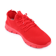 One stylish red sneaker on white background