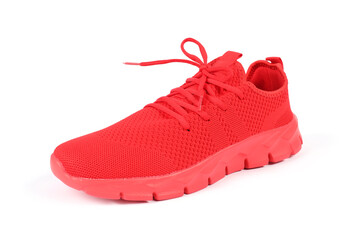 One stylish red sneaker on white background