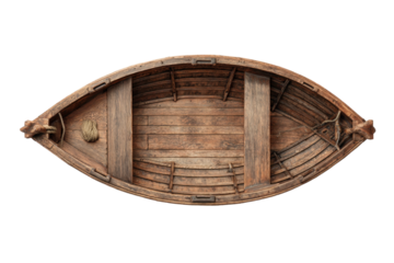 Wooden rowing boat top view isolated on white background