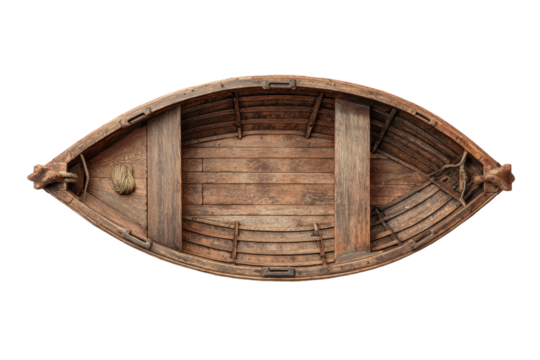 Wooden rowing boat top view isolated on white background