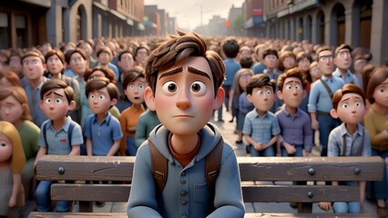 a shocking young man in a big crowd