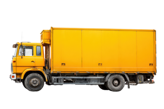 yellow cargo truck on a white background