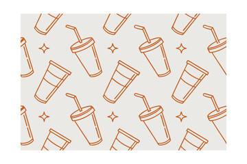 Obraz premium Orange line art Pattern drink cups with straws star shapes on a light gray vector