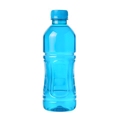 A plastic squeeze bottle of a vibrant, bright blue electrolyte sports drink for hydration and performance on isolated transparent background.