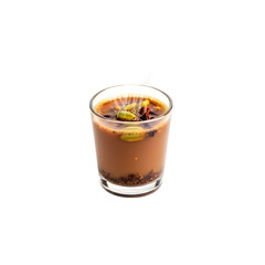 A warm and aromatic cup of traditional Indian masala chai tea, spiced and brewed with milk, on isolated transparent background.