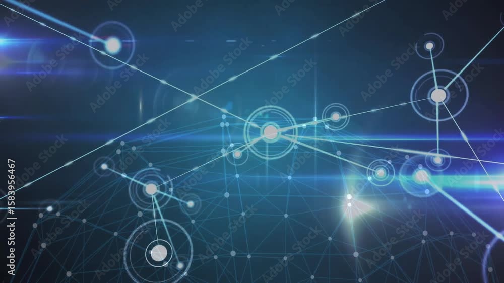 Poster pulsing node causing line sweeping from upper left, materializing nodes, emerging mesh network