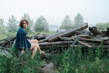 Woman on ruins